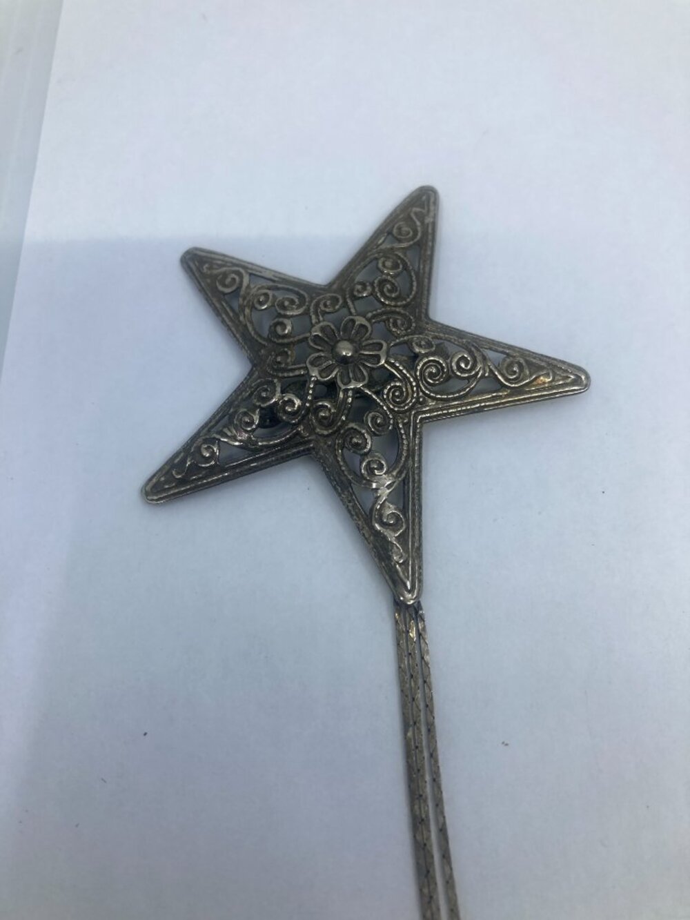 Vtg stars silver tone chain filigree chatelaine brooch - Picture 2 of 3